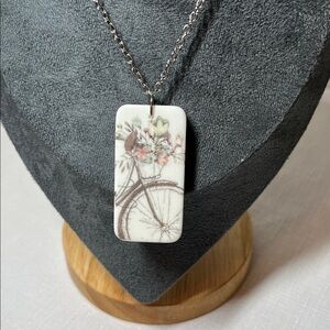 Domino necklace. Deana Designs Unique. Fun Bike flowers pendant